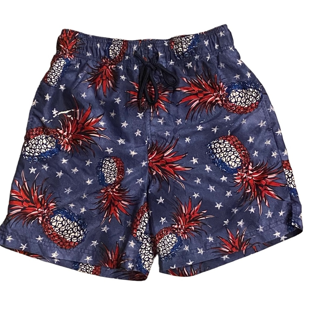 George Swim Trunk Shorts Mens Blue‎ Pineapple Mesh Lining Patriotic Size S 28/30